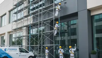 Professional commercial painters working on office exterior in Las Vegas, NV
