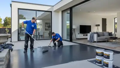 Professional concrete staining on Las Vegas driveway with durable, sun-resistant finish