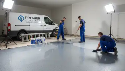 Epoxy floor coating in Las Vegas NV garage by professional house painters for durable, glossy finish