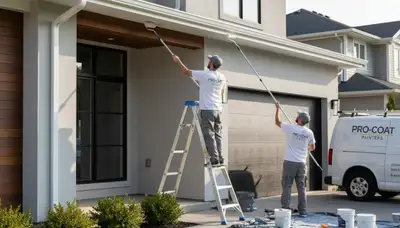Professional gutter painting on a Las Vegas NV home by expert house painters restoring curb appeal