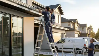 Professional gutter painting on Las Vegas home exterior by expert house painters