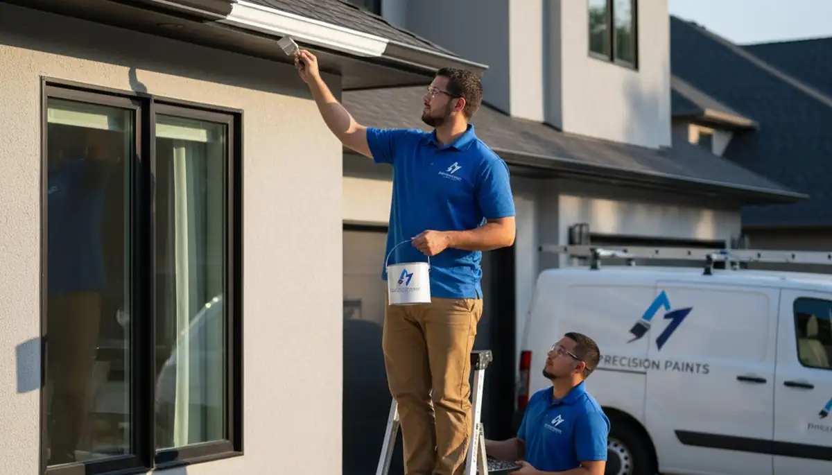 Professional gutter painting on residential home in Las Vegas, NV by expert house painters