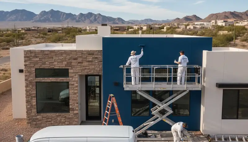 Professional house painters working on home exterior in Las Vegas NV