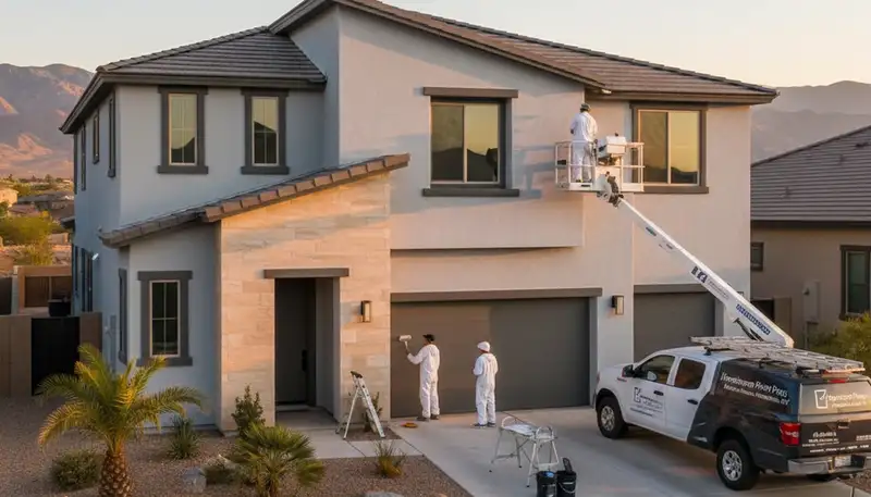 Professional house painters finishing exterior home in Las Vegas NV