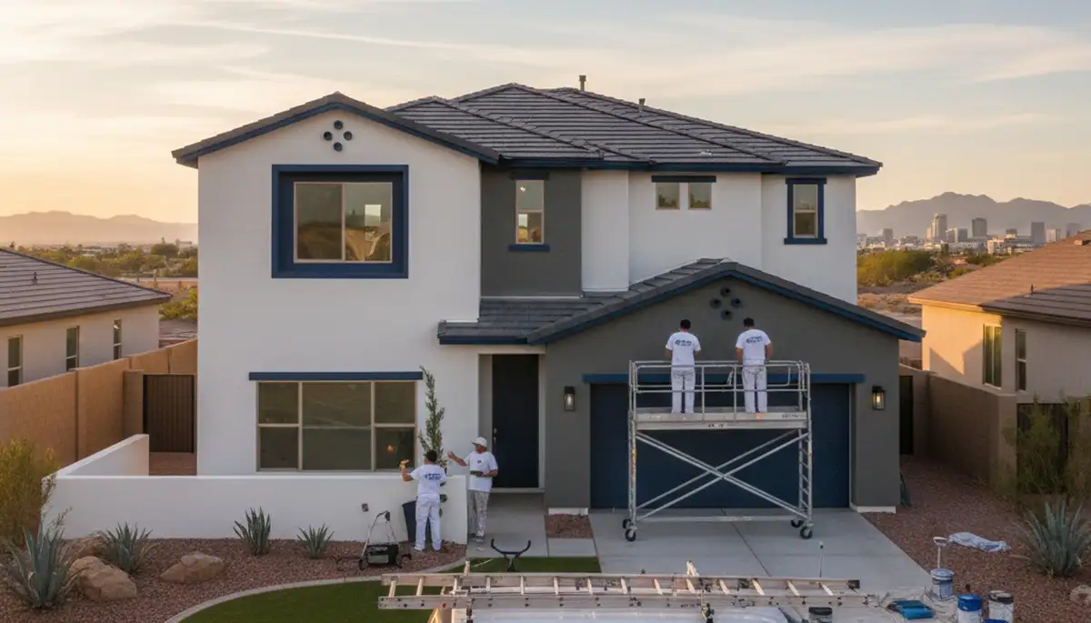 Professional house painters working on residential exterior in Las Vegas NV