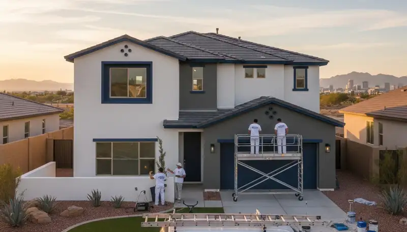 Professional house painters working on residential exterior in Las Vegas NV