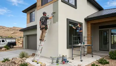 Professional house painters working on exterior home in Las Vegas NV