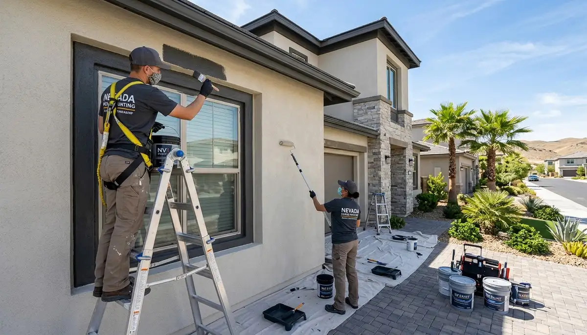 Professional house painters finishing exterior home in Las Vegas NV