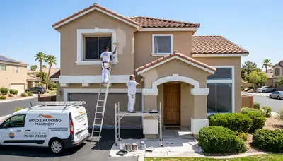 Professional house painters working on residential exterior in Las Vegas NV