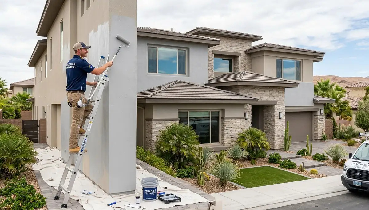 Professional house painters working on exterior home painting in Las Vegas NV