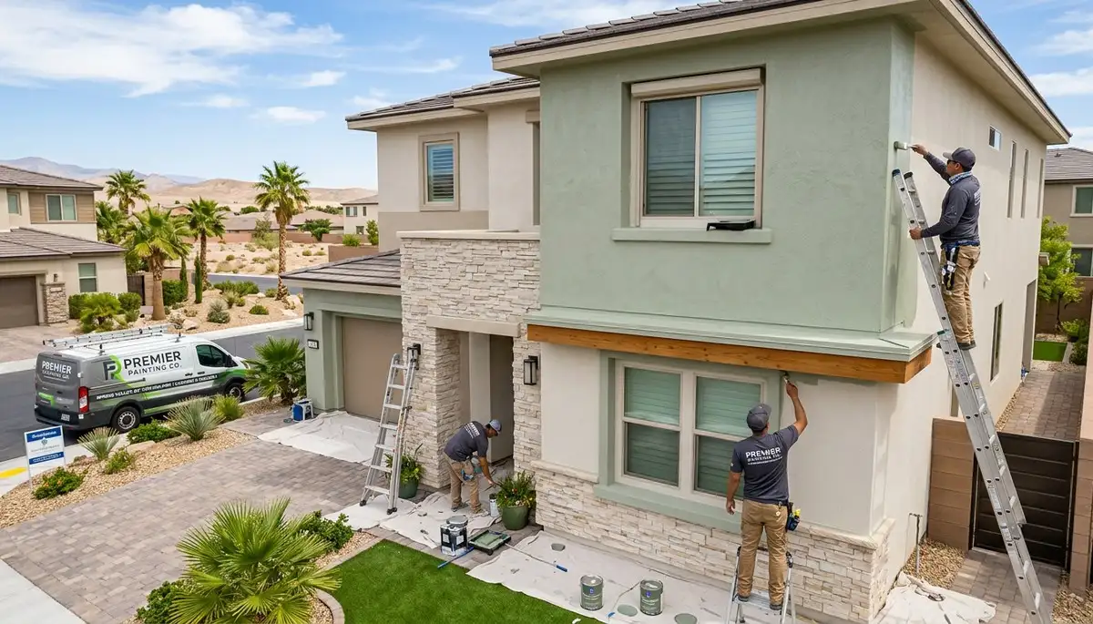 Professional house painters working on exterior home painting in Las Vegas NV