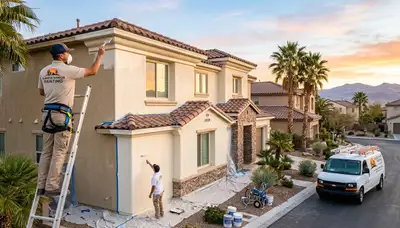 Professional house painters in Las Vegas NV applying exterior paint to a residential home