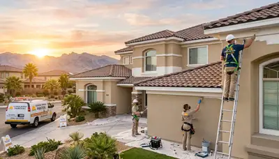 Professional house painters working on residential exterior in Las Vegas, NV