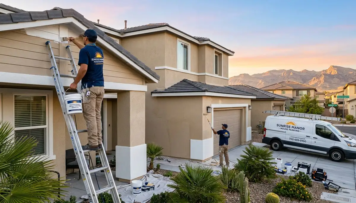 Professional house painters finishing exterior home project in Las Vegas NV