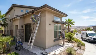 Professional house painters working on exterior home in Las Vegas NV