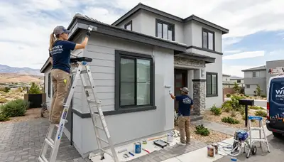 Professional house painters completing exterior home painting in Las Vegas NV