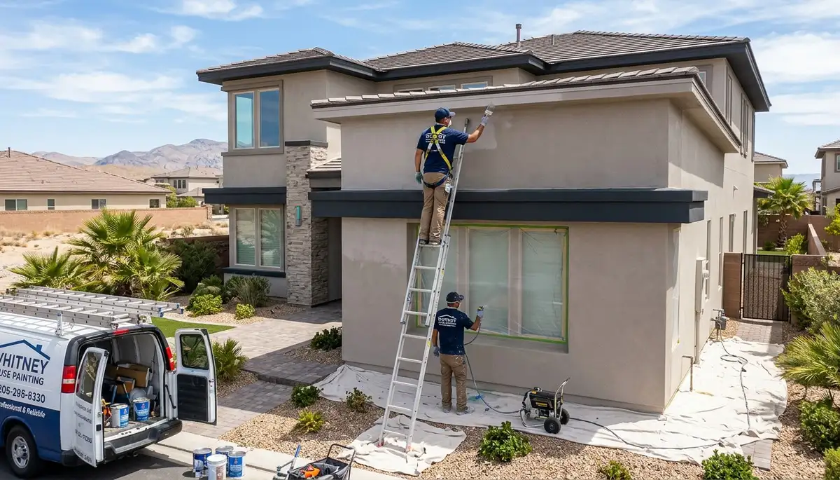 Professional house painters in Las Vegas NV applying exterior paint to a residential home