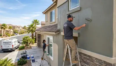 Professional house painters working on exterior home in Las Vegas NV