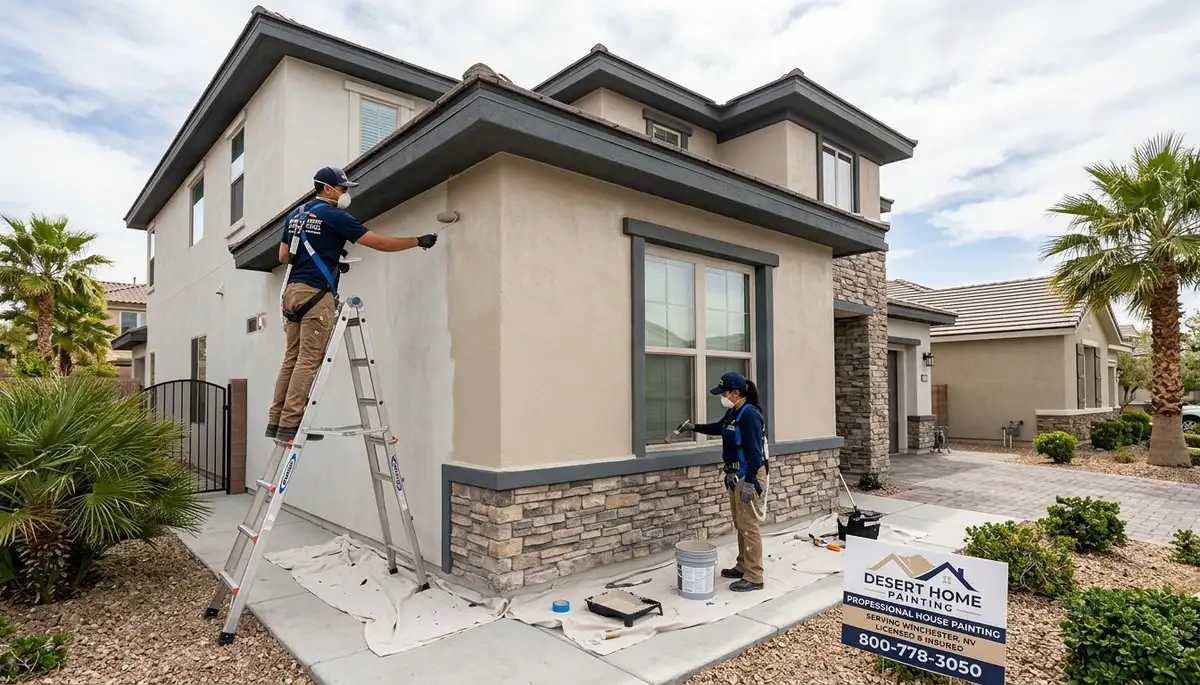 Professional house painters working on residential exterior in Las Vegas NV