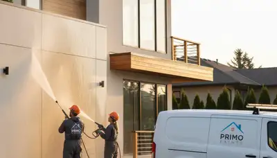 Professional pressure cleaning on Las Vegas NV home exterior removing desert dust and hard water stains