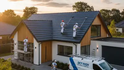 Professional roof painters applying reflective coating in Las Vegas NV to protect homes from desert heat