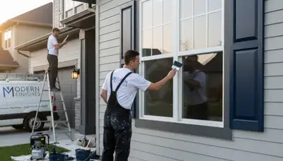 Professional painters restoring exterior shutters in Las Vegas, NV with durable UV-protective paint