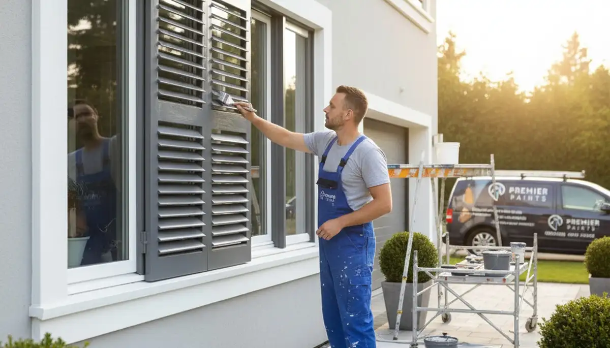 Professional shutter painting on a Las Vegas NV home exterior by expert painters