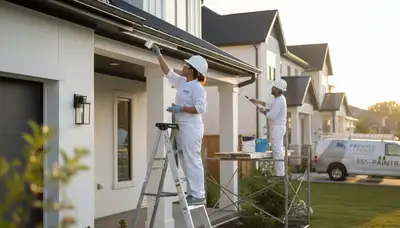Professional trim and fascia painting on Las Vegas home exterior with UV-resistant finish