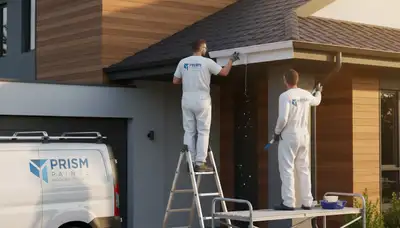 Professional trim and fascia painting on Las Vegas home exterior with UV-resistant coatings