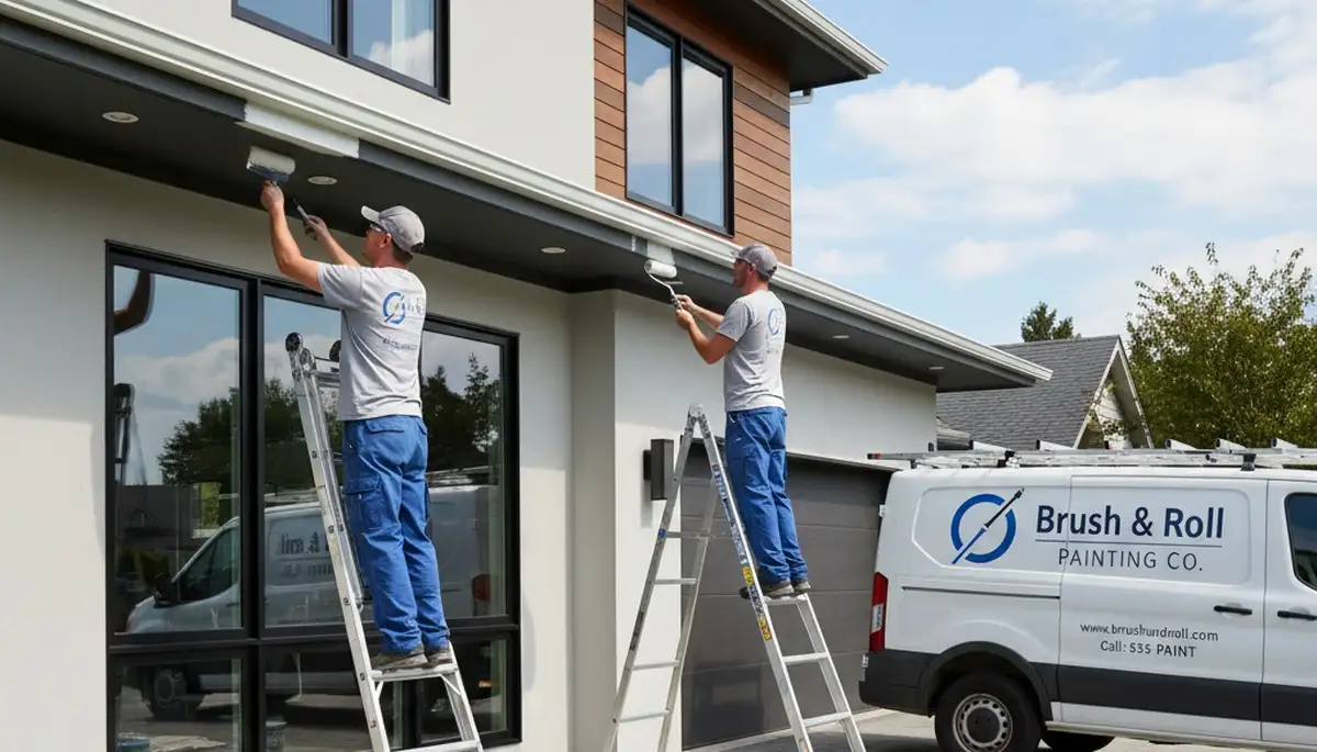 Professional trim and fascia painting on a Las Vegas NV home with UV-resistant exterior finish