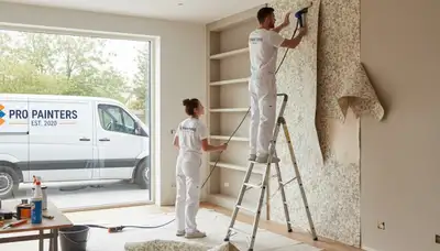 Professional wallpaper removal in Las Vegas NV home by expert painters preparing walls for repainting